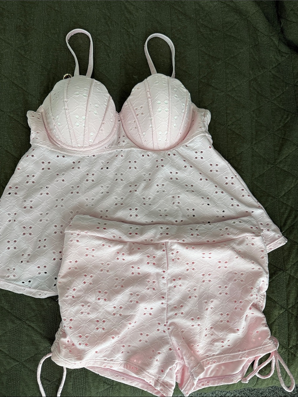 Women’s Eyelet Tankini Swim Set - Light Pink